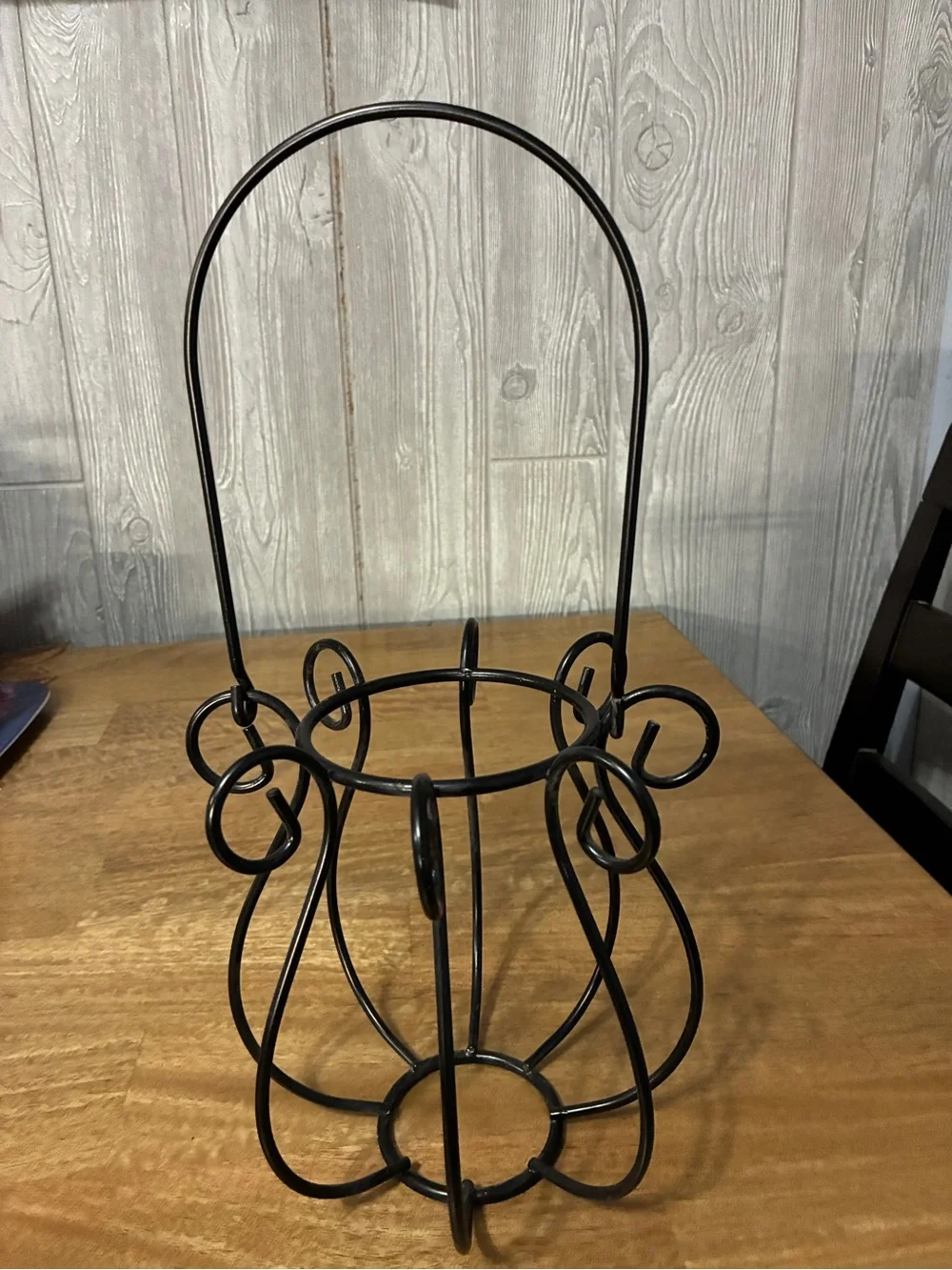 Black Decorative Wire Wine Bottle Holder or candle holder 14” w/handle up